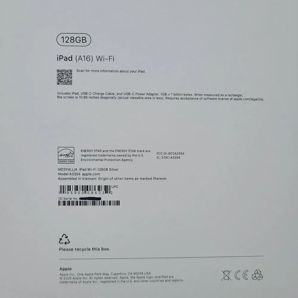 Authentic Replacement BOX ONLY Apple iPad (A16) 2025 WiFi Model A3354 - BOX ONLY